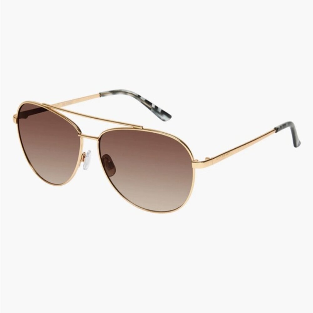 NWT KURT GEIGER LONDON 61mm Aviator Sunglasses Gold‎ Blue Havana/ Brown